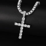 Hip Hop Cross Pendant Necklace w/ Zircon Chain - Bling Jewelry