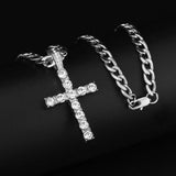 Hip Hop Cross Pendant Necklace w/ Zircon Chain - Bling Jewelry
