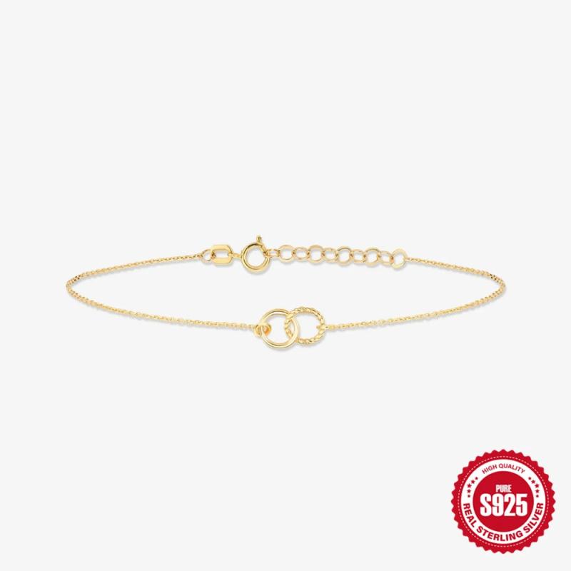 925 Silver Plated Round Hoop Bracelet Chains for Women