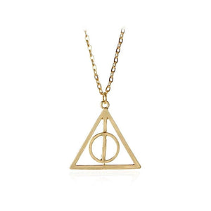 Deathly Hallows Magic Triangle Rotatable Necklace Golden Pendant