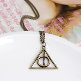 Deathly Hallows Magic Triangle Rotatable Necklace Golden Pendant