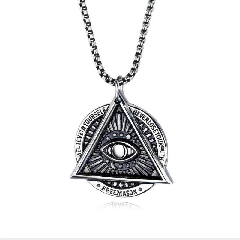 Vintage Devil Eye Steel Necklace Punk Hip-hop Men Geometric Pendant