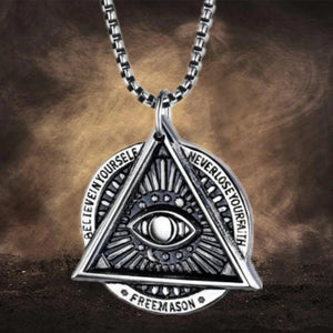 Vintage Devil Eye Steel Necklace Punk Hip-hop Men Geometric Pendant