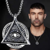 Vintage Devil Eye Steel Necklace Punk Hip-hop Men Geometric Pendant