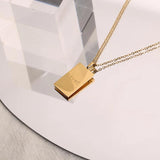 316L Stainless Steel Inspirational Necklace Engraved Letters Square Pendant