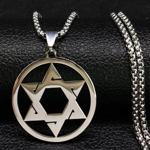Star Of David Shield Necklace Silver Hexagram Pendant Jewelry