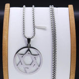 Star Of David Shield Necklace Silver Hexagram Pendant Jewelry