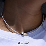 Yin Yang Shell Charm Choker Stainless Steel Necklace