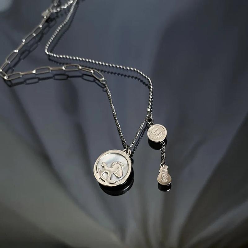 Stainless Steel Horse Dollar Pendant Necklace for Women