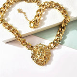 Cuban Link Chains Bar Necklace Lion Head Charms Iced Out Pendant Necklace