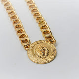 Cuban Link Chains Bar Necklace Lion Head Charms Iced Out Pendant Necklace