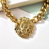 Cuban Link Chains Bar Necklace Lion Head Charms Iced Out Pendant Necklace