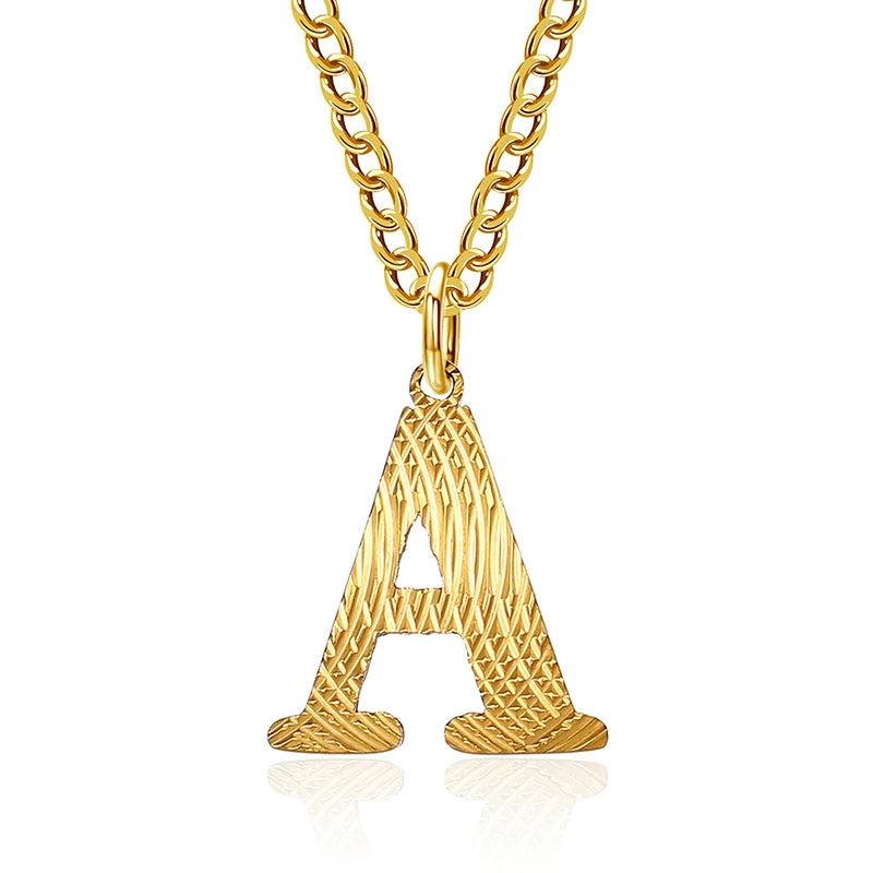 Alphabet Men Pendant Necklace Initial Letter Stainless Steel Clavicle Jewelry