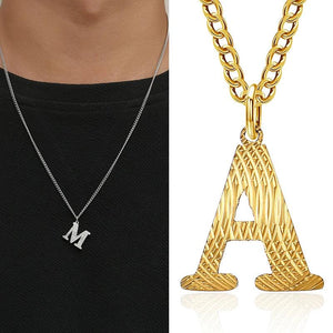Alphabet Men Pendant Necklace Initial Letter Stainless Steel Clavicle Jewelry