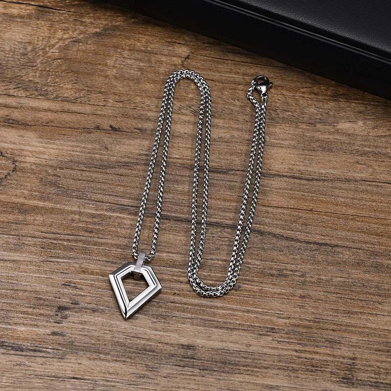 Polygon Men Pendant Necklace Stainless Steel Chain