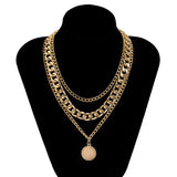 Hip Hop Chinese Character Coin Pendant Necklace Men Women Punk Thick Chains