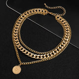 Hip Hop Chinese Character Coin Pendant Necklace Men Women Punk Thick Chains