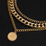 Hip Hop Chinese Character Coin Pendant Necklace Men Women Punk Thick Chains