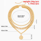 Hip Hop Chinese Character Coin Pendant Necklace Men Women Punk Thick Chains