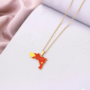 Enamel Drop Tigray Region Map Flag Pendant Necklaces
