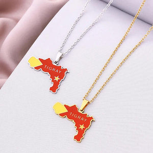 Enamel Drop Tigray Region Map Flag Pendant Necklaces