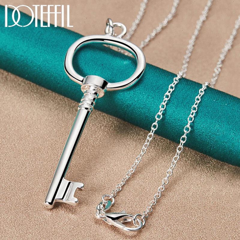 925 Silver Key Pendant Necklace for Wedding Engagement Party
