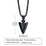 Stainless Steel Arrow Necklace for Men, Spear Head Pendant