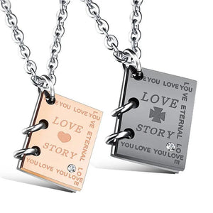 Gold Stainless Steel Love Story Pendant Couple Necklace