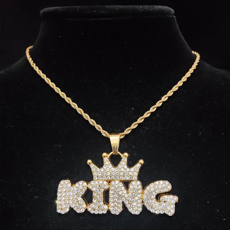 Hip Hop Crown KING Pendant Necklace Cuban Chain Bling Jewelry