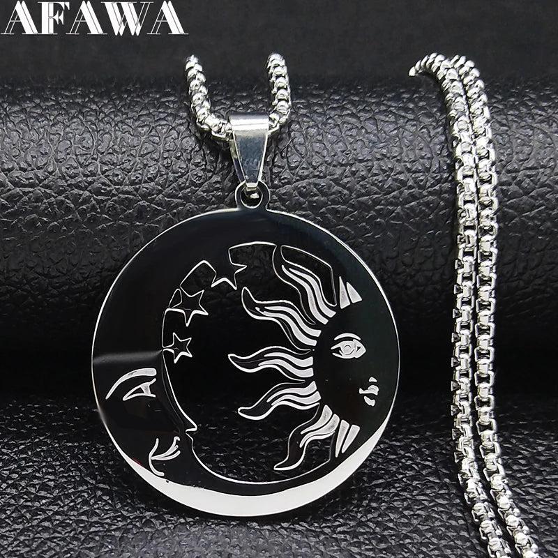 Witchcraft Moon Knight Sun Stainless Steel Necklace
