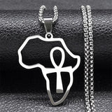 Africa Map Ankh Key Of Life Stainless Steel Chain Necklace