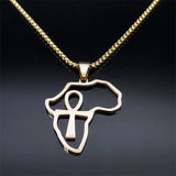 Africa Map Ankh Key Of Life Stainless Steel Chain Necklace