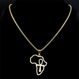 Africa Map Ankh Key Of Life Stainless Steel Chain Necklace