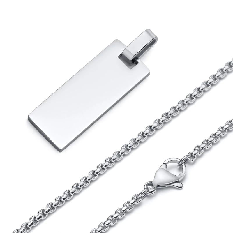 Custom Initial Name Bar Necklace for Men, Stainless Steel Vertical Pendant Gift