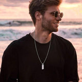 Custom Initial Name Bar Necklace for Men, Stainless Steel Vertical Pendant Gift
