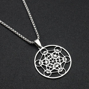 Stainless Steel Metatron Cube Necklace for Men Women