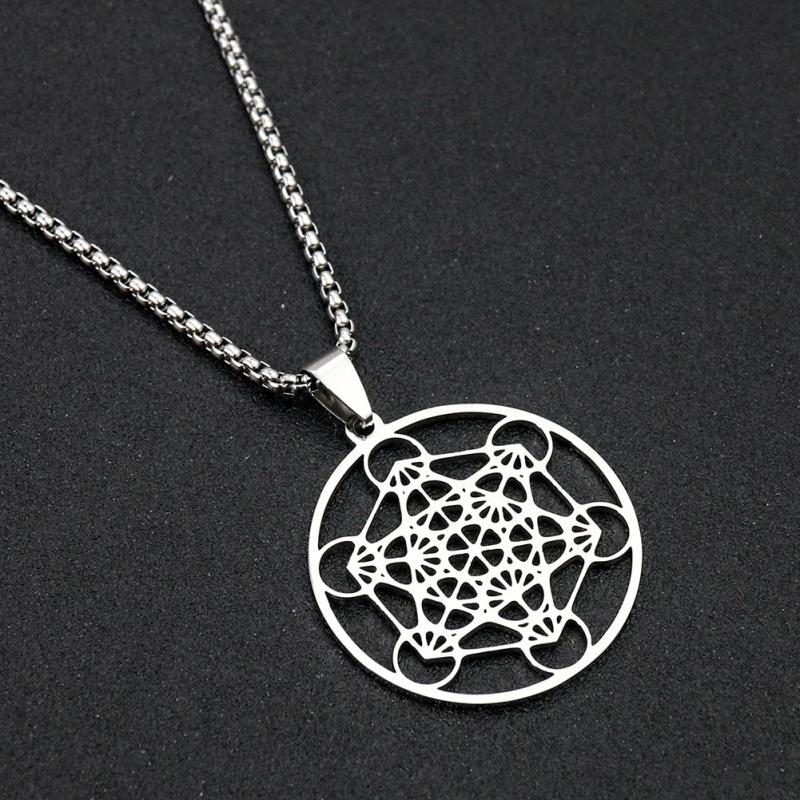 Stainless Steel Metatron Cube Necklace for Men Women