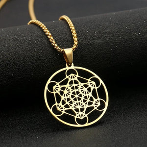 Stainless Steel Metatron Cube Necklace for Men Women