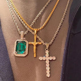 Hip Hop Zirconia Pendant Necklace Men Stainless Steel Rope Chain