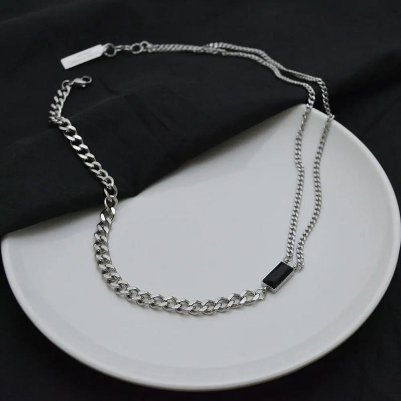 Hip Hop Double Layer Square Necklaces Titanium Steel