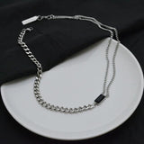 Hip Hop Double Layer Square Necklaces Titanium Steel