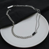 Hip Hop Double Layer Square Necklaces Titanium Steel