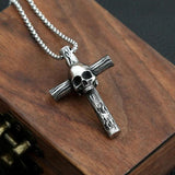 316L Stainless Steel Gothic Skull Cross Pendant Necklace Punk Style Chain