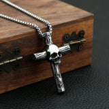 316L Stainless Steel Gothic Skull Cross Pendant Necklace Punk Style Chain
