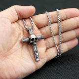 316L Stainless Steel Gothic Skull Cross Pendant Necklace Punk Style Chain