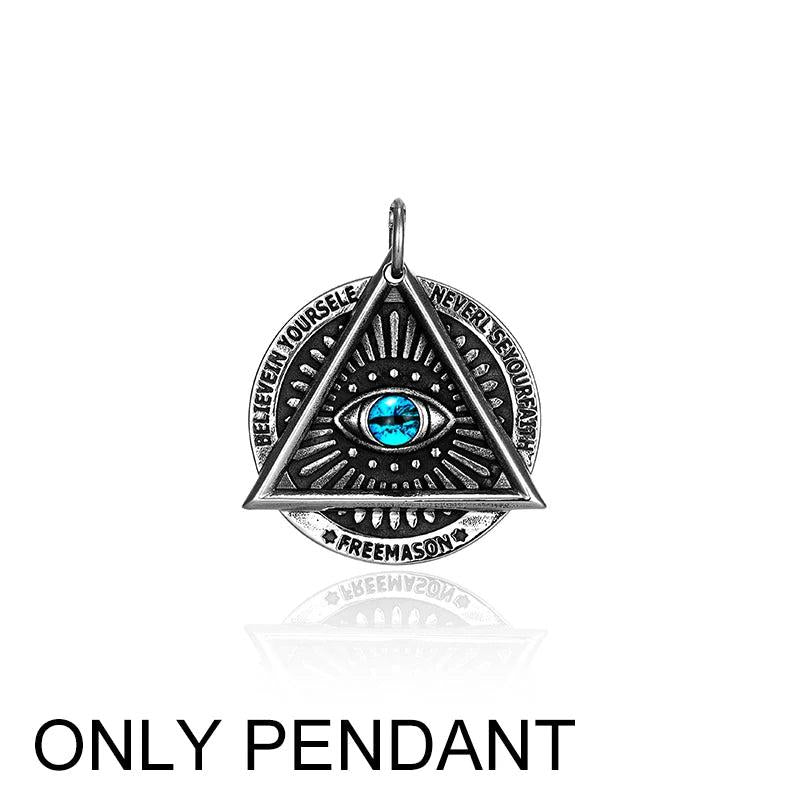 Men Freemason Triangle Eye Pendant Necklace Punk Hipster Devil's Eye long chain