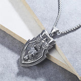 Viking Shield Flying Eagle Wolf Head Pendant Necklace