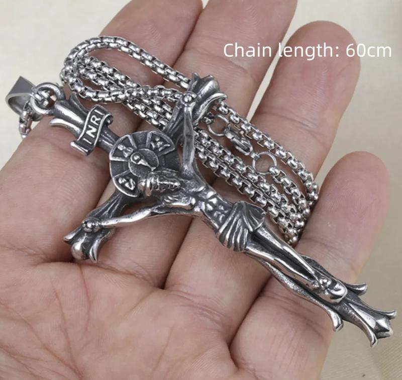 Titanium Steel Jesus Cross Pendant Necklace Hip-Hop Jewelry