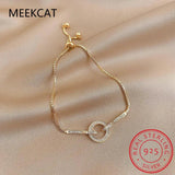 925 Silver Snake Chain Circle Bracelet Women Zircon Party Jewelry