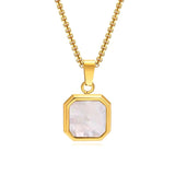 Men's Square Stone Necklace, Geometric Shell Pendant Collar